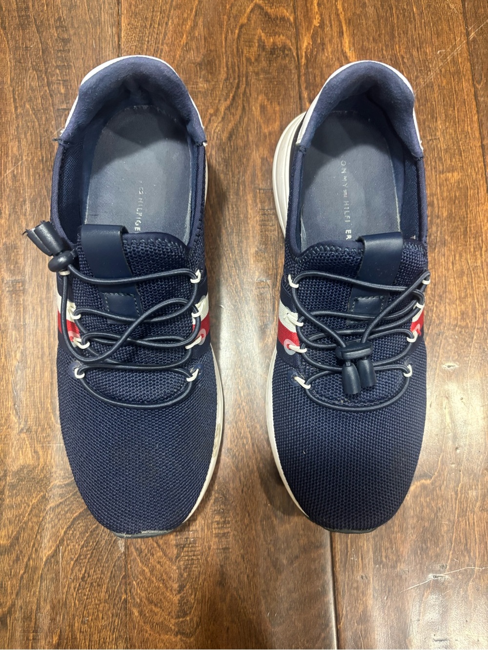 Tommy Hilfiger Navy Knit Slip-On Sneakers with Red & White Band - Picture 3 of 6